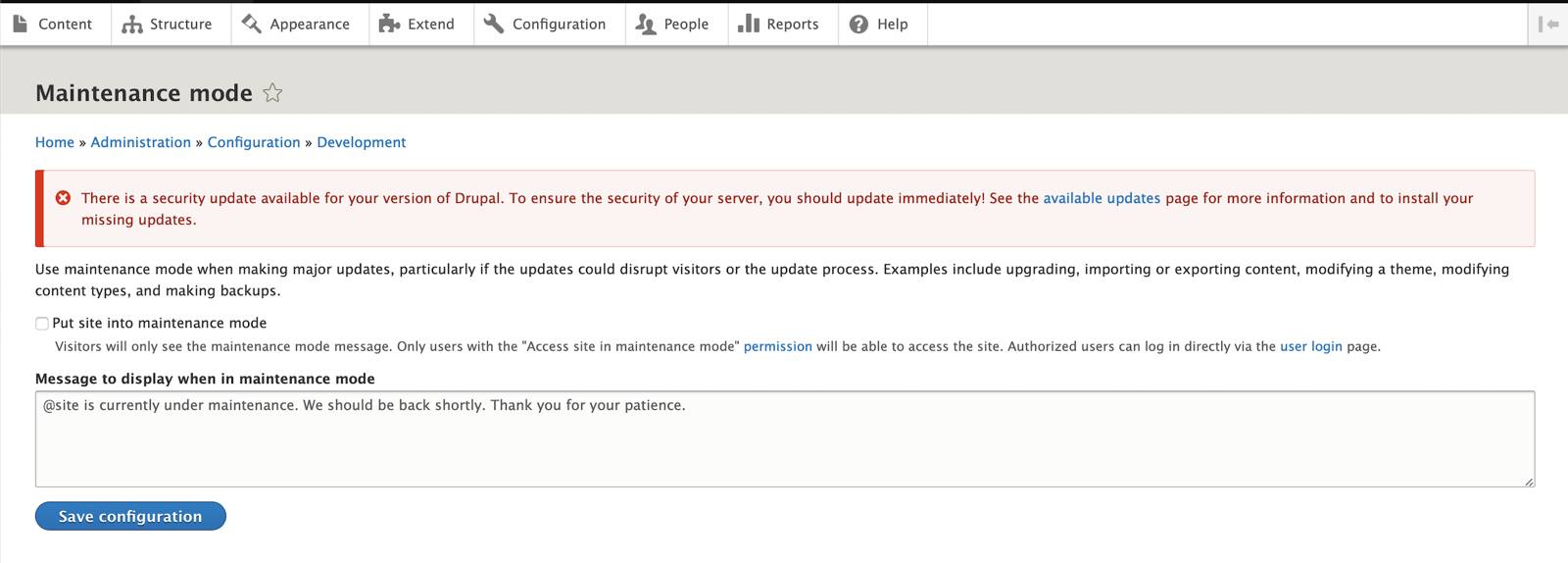 Turn on Maintenance Mode Turn on Maintenance Mode